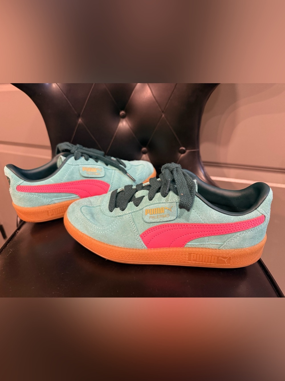 Puma Suede Sneaker - Aqua with Pink Stripe